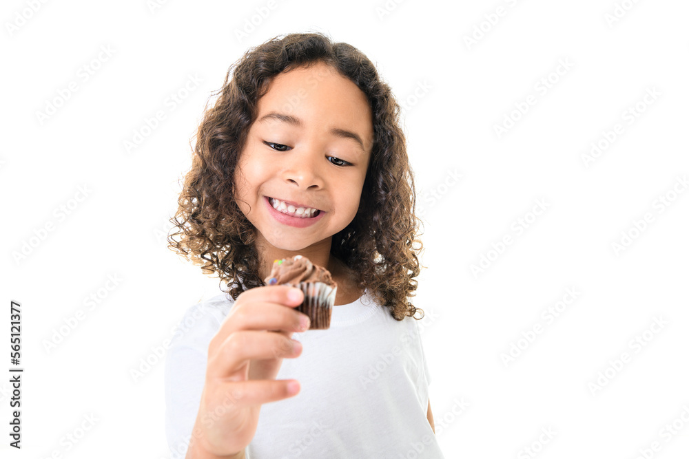 Child girl with Cupcake on white background Child girl with Cupcake on white background