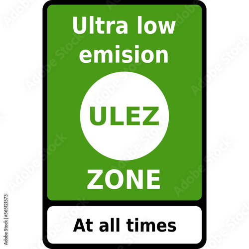 Vector graphic road sign for the entry to a ULEZ (Ultra low emission zone) and that it is operating at all times photo