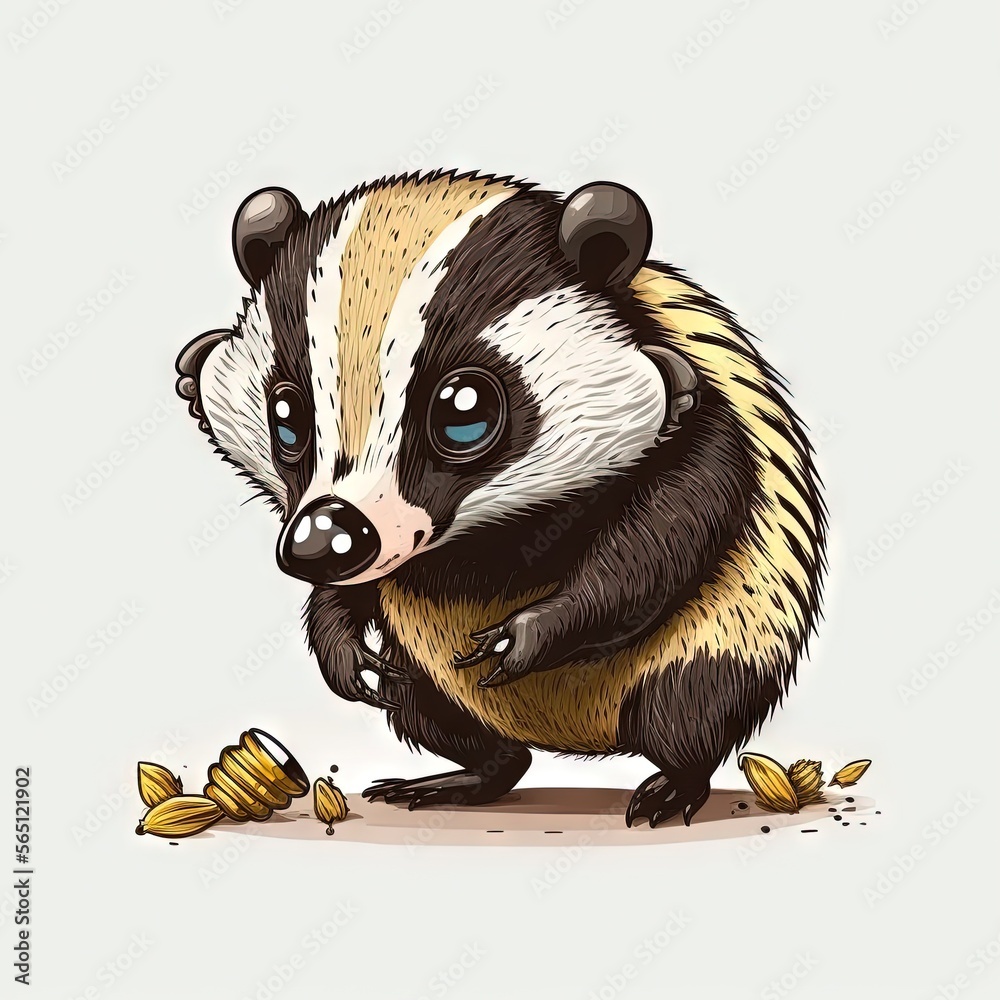 a badger is eating a banana on a white background with a black and ...