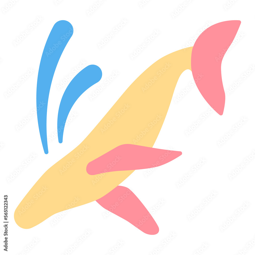 Big whale, sperm whale jumping into the water, splashing water - icon, illustration on white background, flat color style Big whale, sperm whale jumping into the water, splashing water - icon, illustration on white background, flat color style