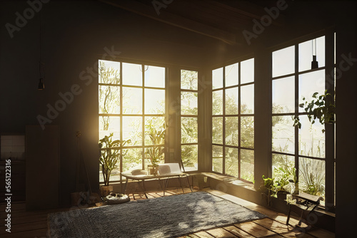 Modern Plant Interior at Golden Hour Made with Generative AI