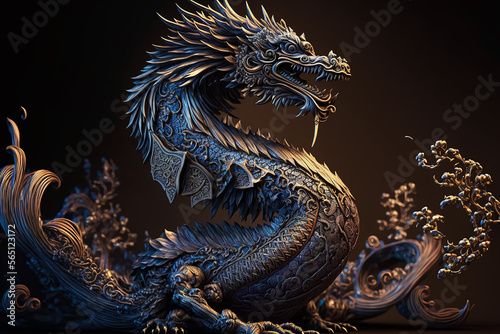 A fantasy ancient Chinese style theme dragon. Generative AI 