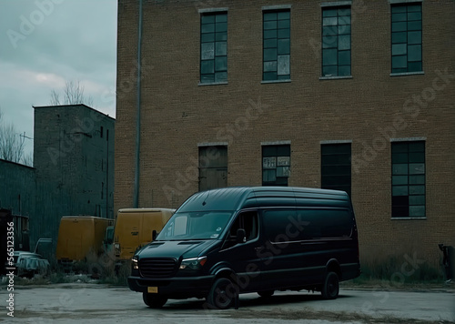 A mysterious van parked at night. Made with Generative AI.	
