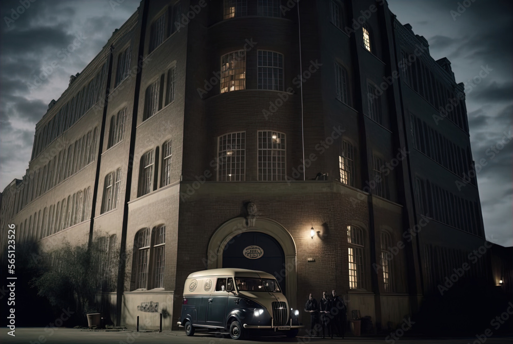 Fototapeta premium A mysterious van parked at night. Made with Generative AI.