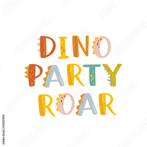 Cute dinosaur hand drawn lettering. Love Adventure. Dino party flat vector typography. Isolated scandinavian cartoon illustration for kids  book  t-shirts  banner  card  logo.