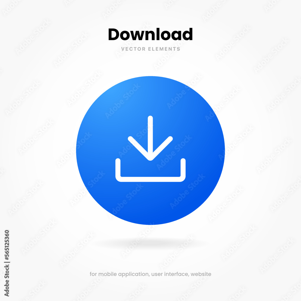 3D download icon button. Upload icon. Download symbol, sign. Down arrow