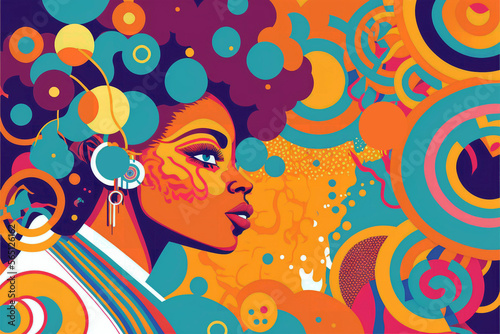 geometrical retrofuturistic afrofuturistic abstract pattern background,  new quality universal colorful joyful holiday stock image illustration design photo