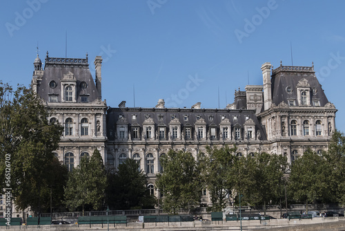 Architectural fragments of City Hall of Paris (Hotel de Ville de Paris) neo-renaissance style building - seat of the Paris City Council since 1357. Paris, France.