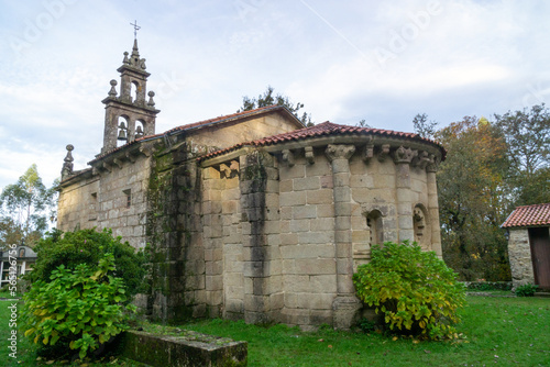 View of the apse of the Romanesque church of San Martiño de Gargantáns (12th-13th centuries). Pontevedra, Spain.