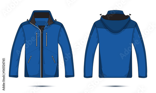 Blue long sleeve hooded unisex mountain jacket