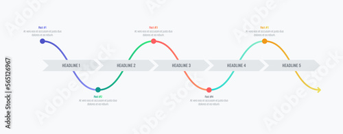 Light process Infographics with crossing lines. Five steps and colorful elements. Thin line vector icons. Data graphs for flow charts, presentations and UI