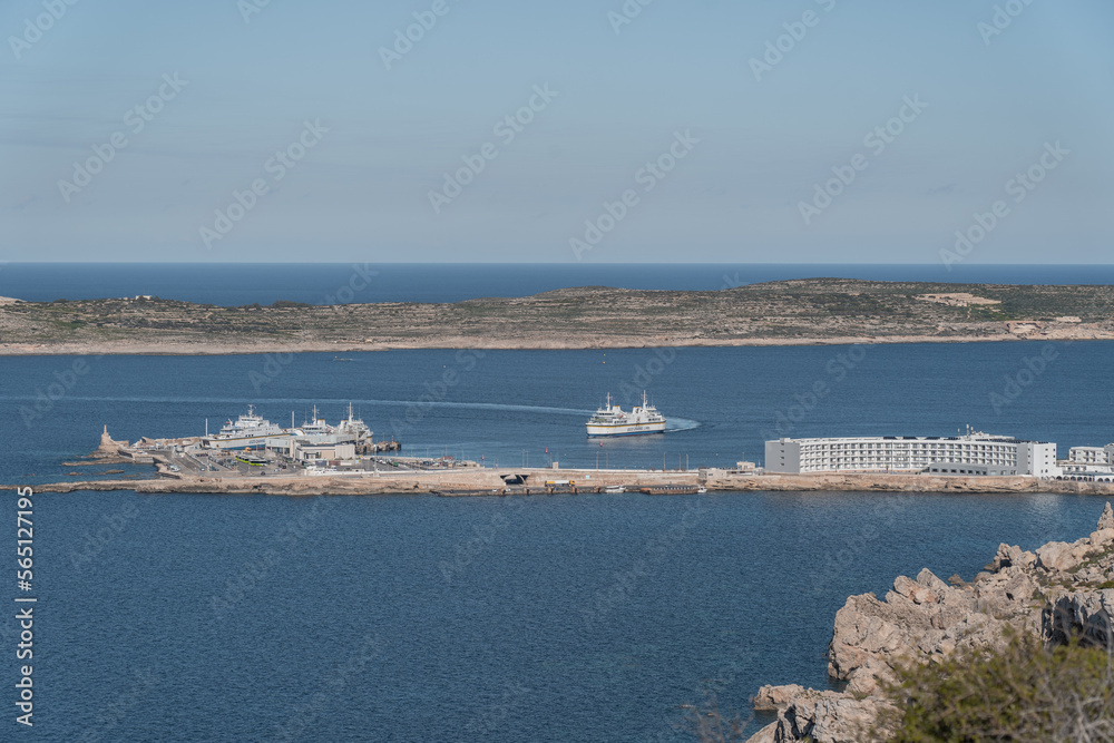 Distant view of the ferry boat running from Gozo to Cirkewwa