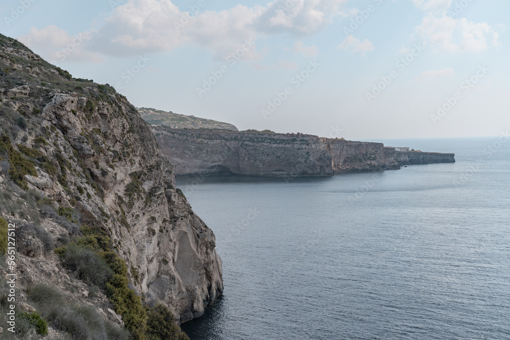 Panoramic view of a cliff at the coastline of Malta