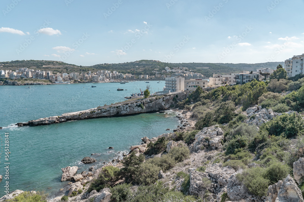 Panoramic view of Saint Paul's Bay in the distance 