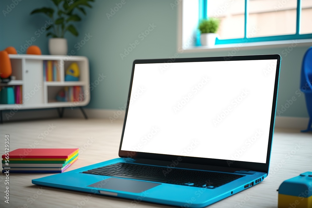 Fototapeta premium Modern laptop mockup on the Kindergarten, Generative ai