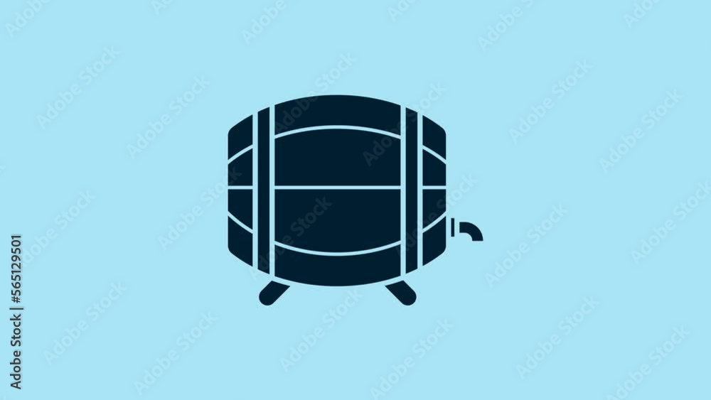 Blue Wooden barrel on rack with stopcock icon isolated on blue background. 4K Video motion graphic animation Blue Wooden barrel on rack with stopcock icon isolated on blue background. 4K Video motion graphic animation