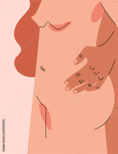 Couple hugging naked. Lover graphic abstract concept. Woman and man in erotic position. Trendy hand-drawn vector flat cartoon illustration.