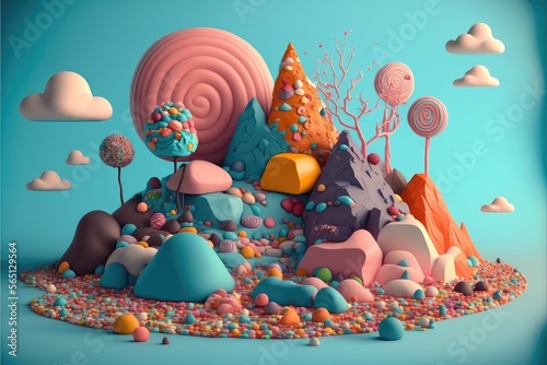 Illustration of a fantastic candy landscape - Created with Generative ai © Rieth