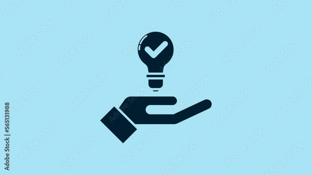 Blue Light bulb in hand icon isolated on blue background. Concept of idea. 4K Video motion graphic animation Blue Light bulb in hand icon isolated on blue background. Concept of idea. 4K Video motion graphic animation