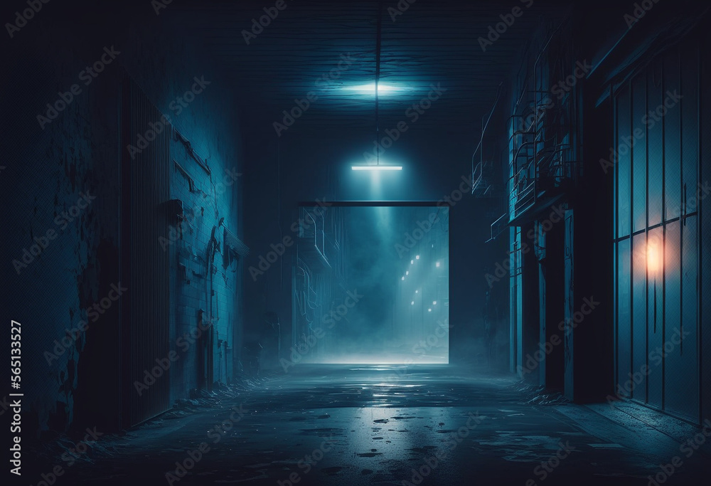 An AI-Generated Render of a Dark, Gloomy, and Isolated Urban Street Lit Dimly by a Lampost in the Night