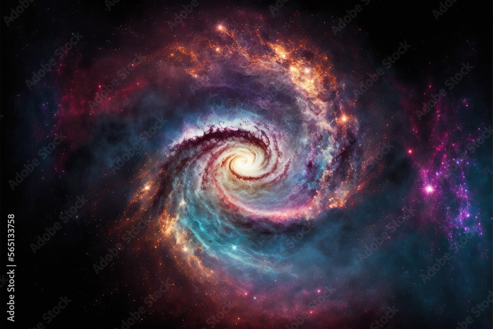 a spiral galaxy with a star in the center and a blue and red center with stars in the background, and a black background with a blue and purple center with a. generative ai a spiral galaxy with a star in the center and a blue and red center with stars in the background, and a black background with a blue and purple center with a. generative ai