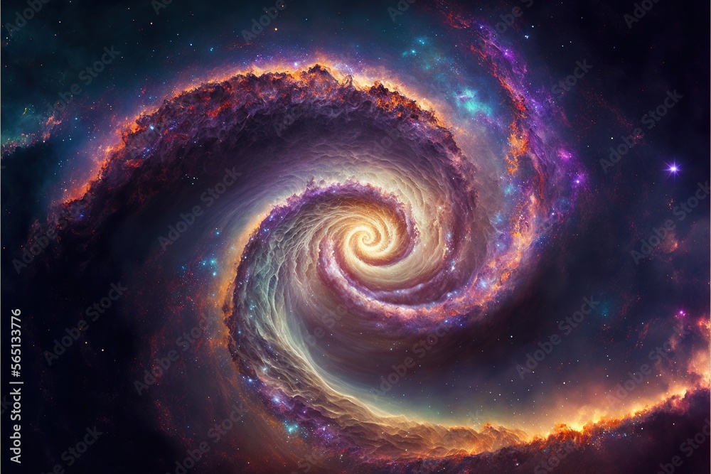 a spiral galaxy with a star in the center and a blue and purple background with stars in the middle of the image and a purple and orange spiral galaxy in the middle. generative ai a spiral galaxy with a star in the center and a blue and purple background with stars in the middle of the image and a purple and orange spiral galaxy in the middle. generative ai