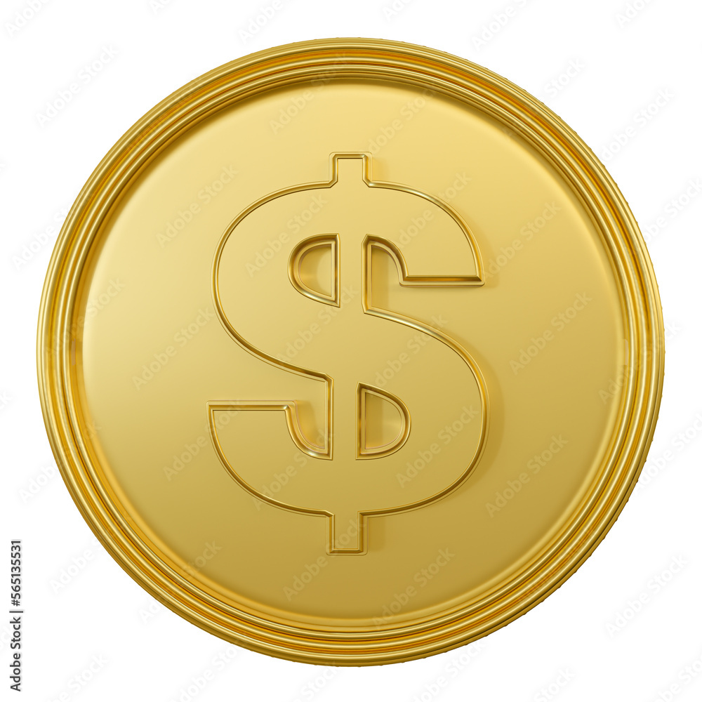 Golden coin with dollar symbol in realistic 3d render Golden coin with dollar symbol in realistic 3d render