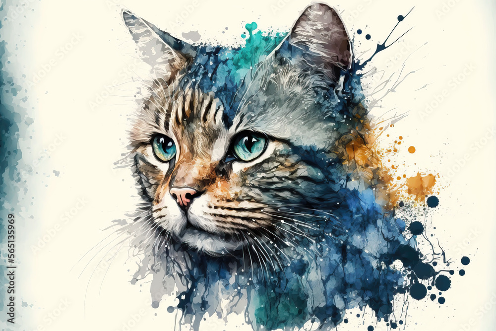 Photo & Art Print portrait of a cat in aquarelle style, ai 