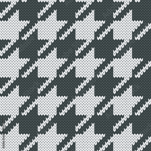 Hounds tooth jacquard knitted seamless pattern large. Black and white vector illustration.