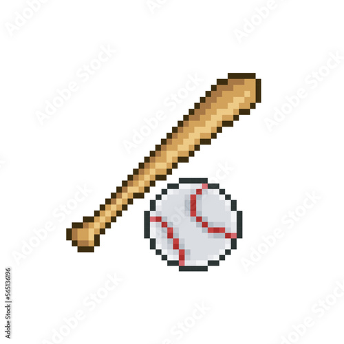 Baseball ball and bat, sport pixel art