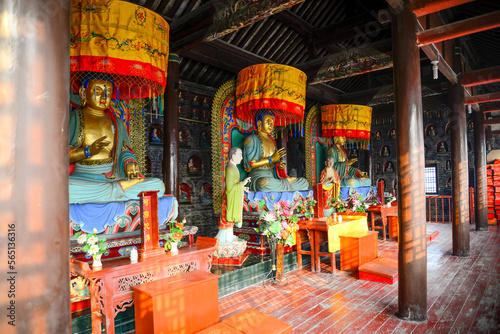 Colorful Interior of ancient Zhoucun District Chinese Temple - stock photo © Dronemetrics