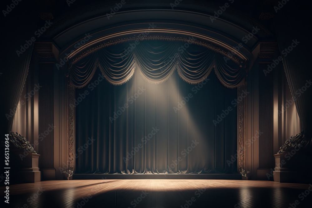 a dark brown stage with spotlights, ai generated