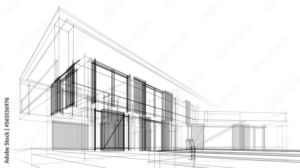 Modern house sketch architectural 3d illustration