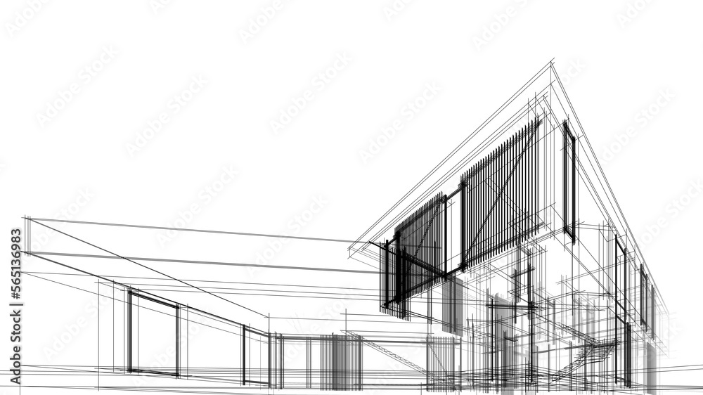 Modern house sketch architectural 3d illustration Modern house sketch architectural 3d illustration