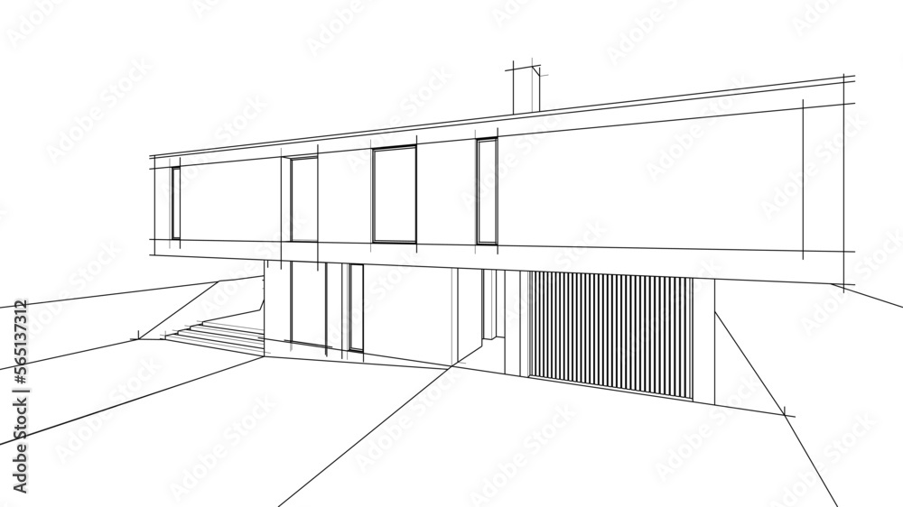 Architectural sketch of modern house building vector illustration
