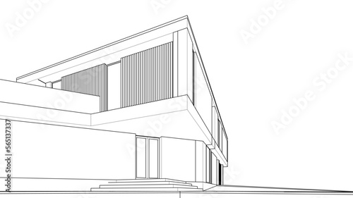Architectural sketch of modern house building vector illustration © Yurii Andreichyn