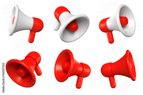 Set of realistic megaphone loudspeaker icons