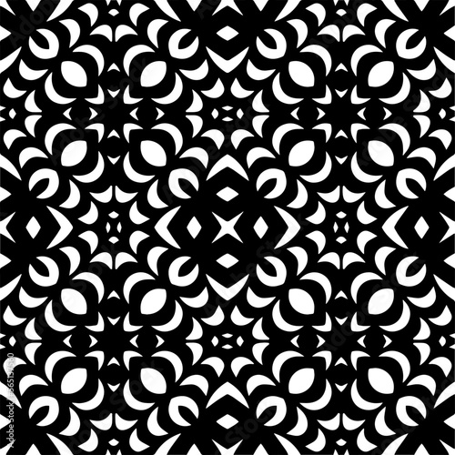 Vector pattern in geometric ornamental style. Black and white color.Seamless repeat pattern.Simple geo all over print block for apparel textile, ladies dress, fashion garment, digital wall paper.