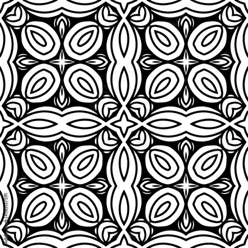 Vector pattern in geometric ornamental style. Black and white color.Seamless repeat pattern.Simple geo all over print block for apparel textile, ladies dress, fashion garment, digital wall paper.