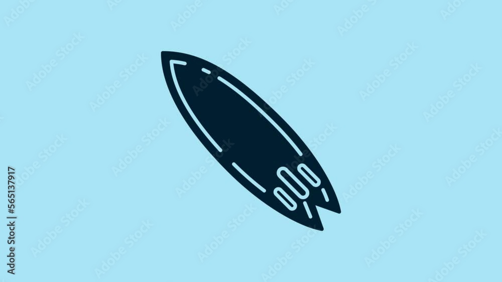 Blue Surfboard icon isolated on blue background. Surfing board. Extreme sport. Sport equipment. 4K Video motion graphic animation Blue Surfboard icon isolated on blue background. Surfing board. Extreme sport. Sport equipment. 4K Video motion graphic animation