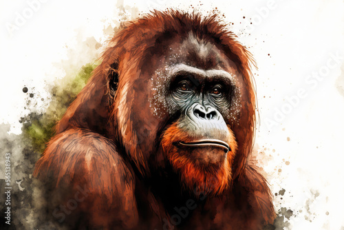 Canvas Print portrait of a monkey in aquarelle style, ai generated