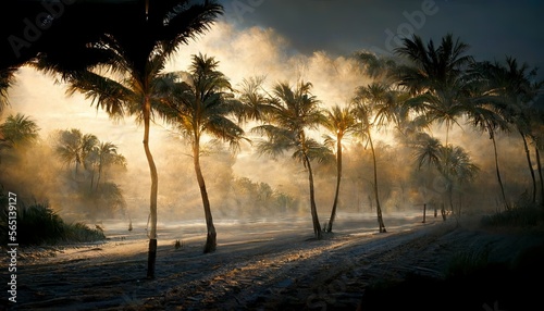 impressionist beach with palm trees - generative