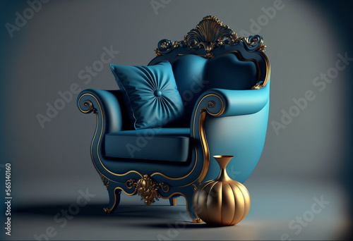 Ai-Generated 3D Render of a Blue Armchair: A Modern, Stylish, and Luxurious Perspective of Home Decor and Comfort photo