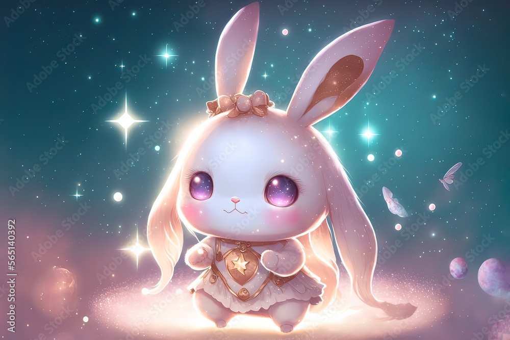 Kawaii image of the rabbit during the Chinese lunar new year. Anime style  bunny. Generative AI. Stock Illustration