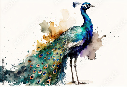 portrait of a peacock in aquarelle style, ai generated