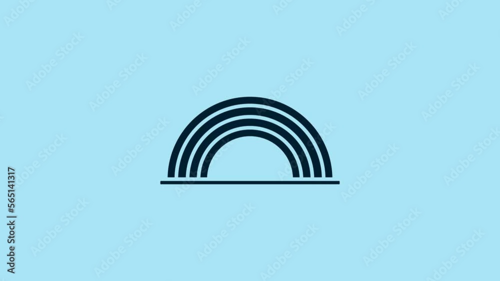 Blue Rainbow with clouds icon isolated on blue background. 4K Video motion graphic animation