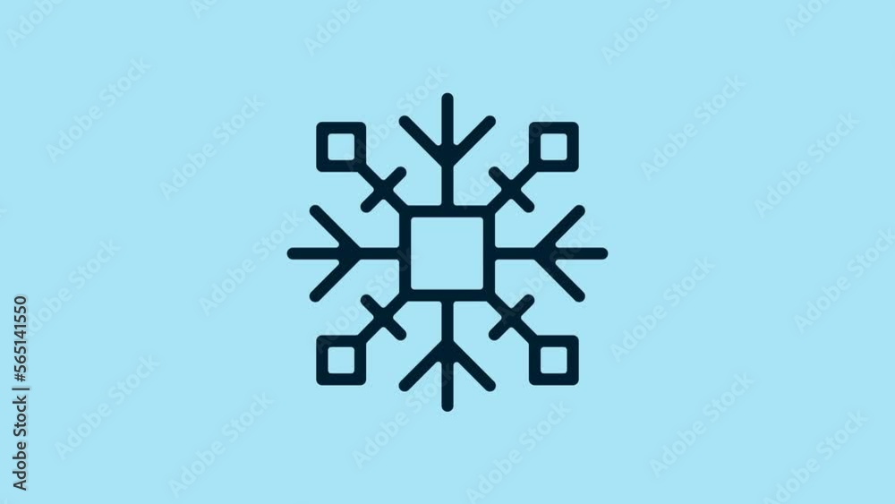 Blue Snowflake icon isolated on blue background. 4K Video motion graphic animation