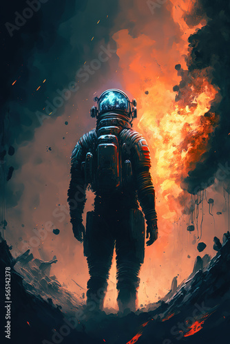 a painting of a man in a space suit  concept art illustration 