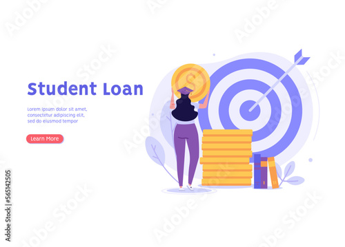 Students investing money in education. People pay tuition fee in university. Student taking education loan in bank. Concept of student loan, education credit, paid training. Vector illustration