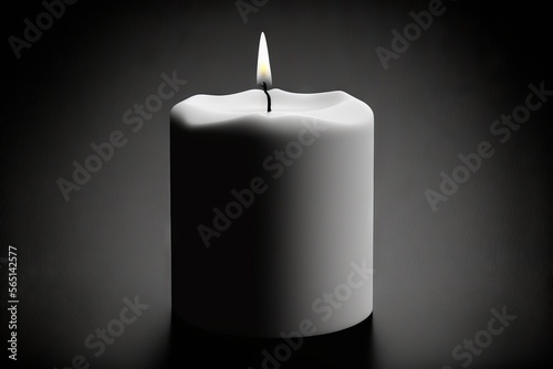  a white candle with a lit candle inside of it on a black background with a reflection of the candle in the middle of the candle. generative ai